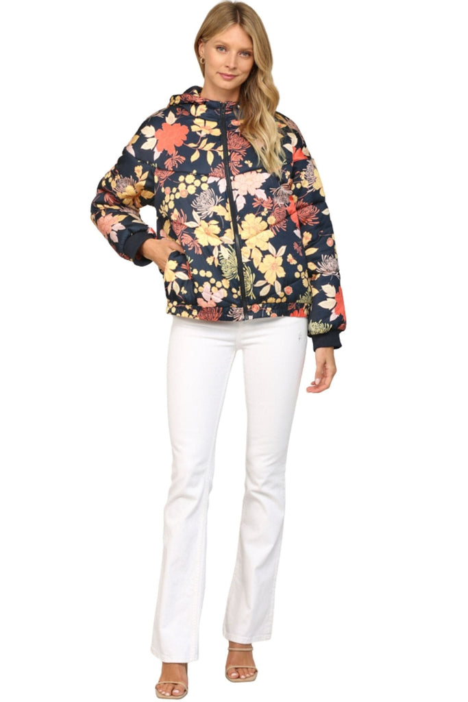 Fate By LFD Floral Print Puffer Jacket Navy Multi