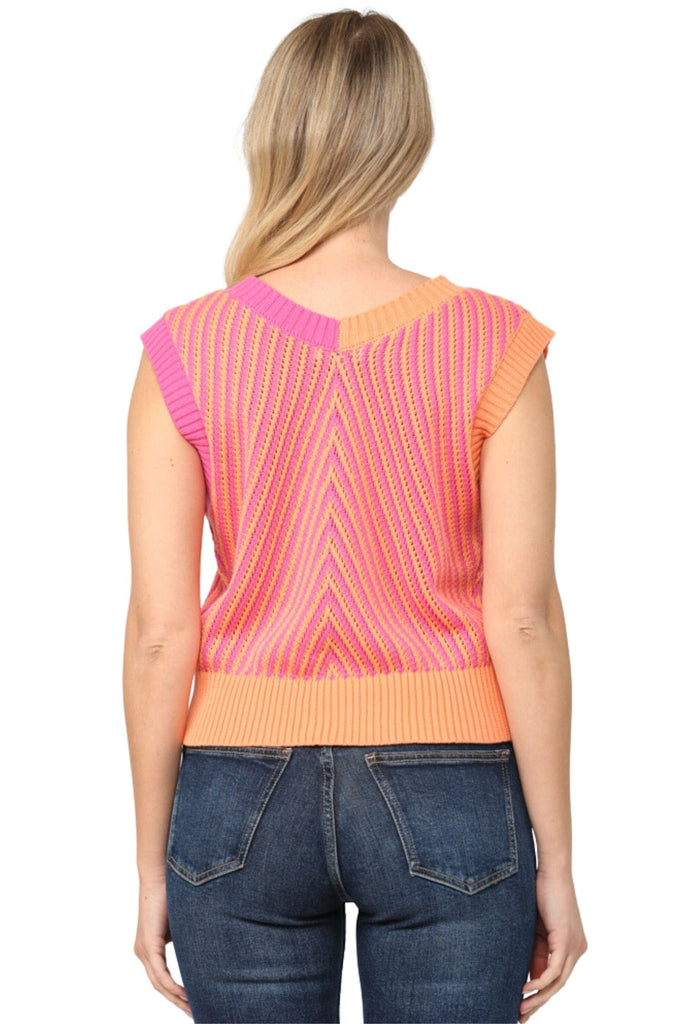 Fate By LFD Contrast Color Knitted Vest Hot Pink Tangerine
