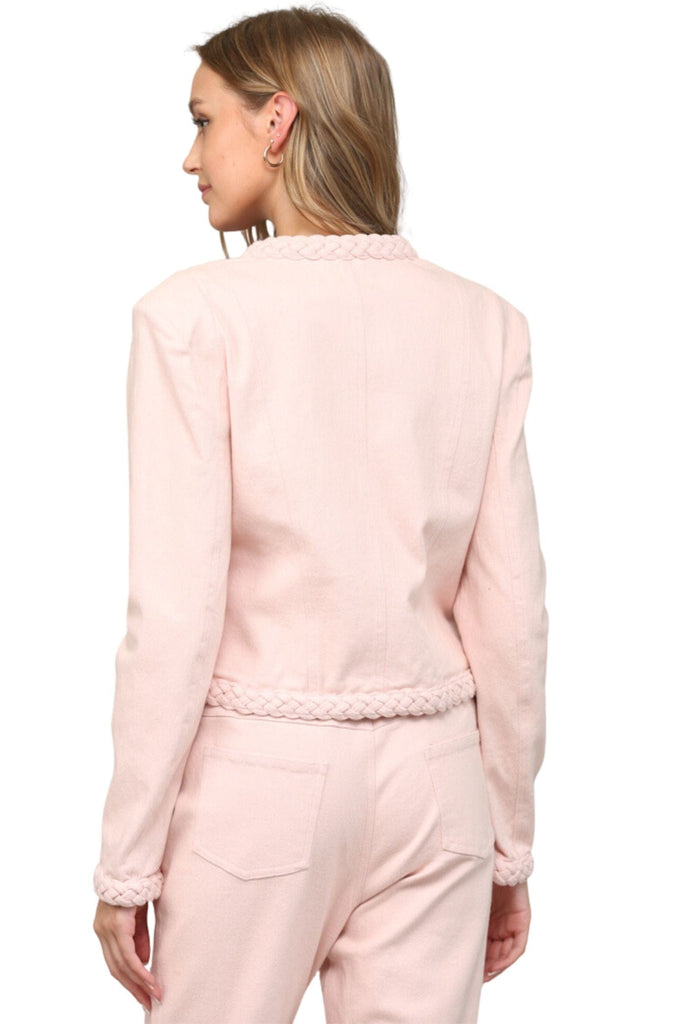 Fate By LFD Front Patch Pocket Crop Jacket With Braided Trim Blush Pink