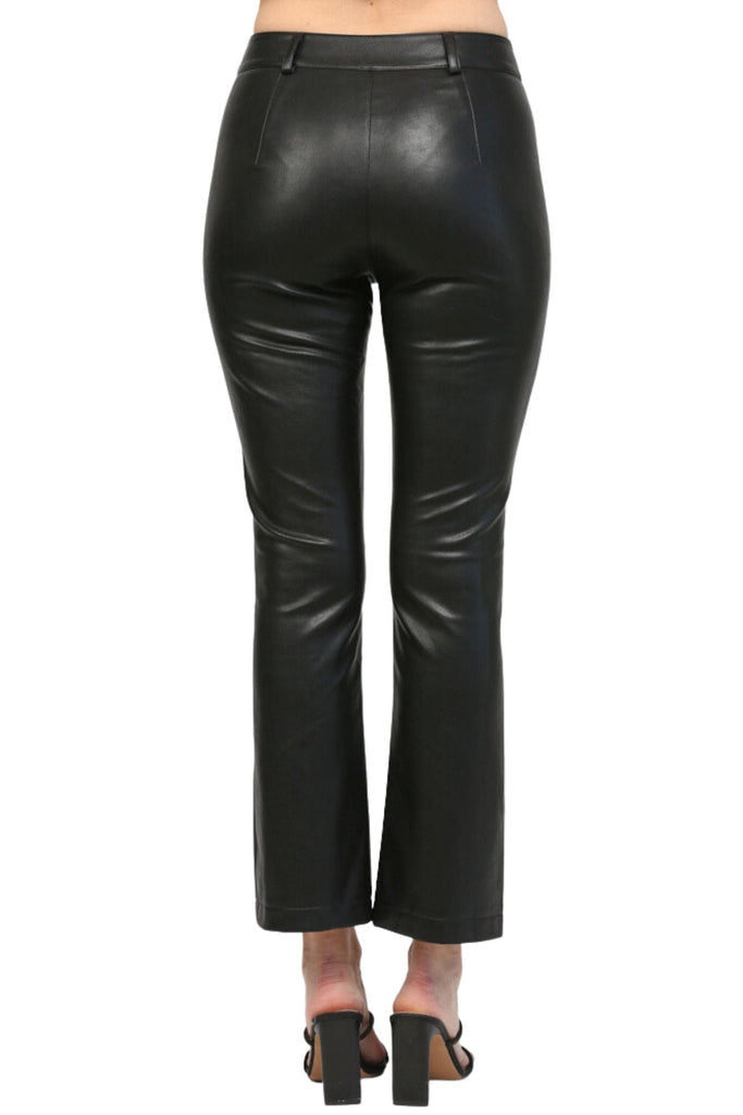 Fate By LFD Faux Leather Pintucked Front Flare Pants Black