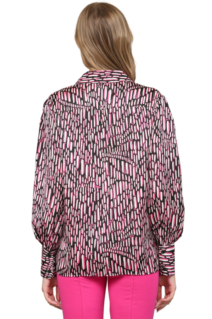 Fate By LFD Abstract Print Pocket Button Down Shirt Magenta Multi