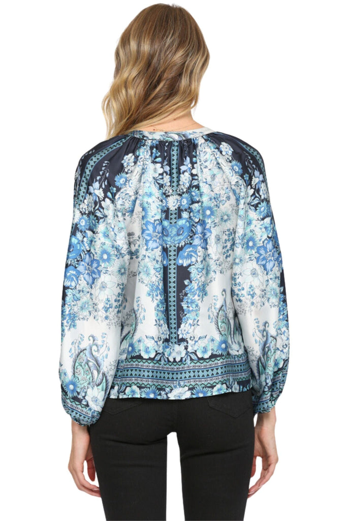 Fate By LFD Border Print Sleeve Blouse Blue Multi