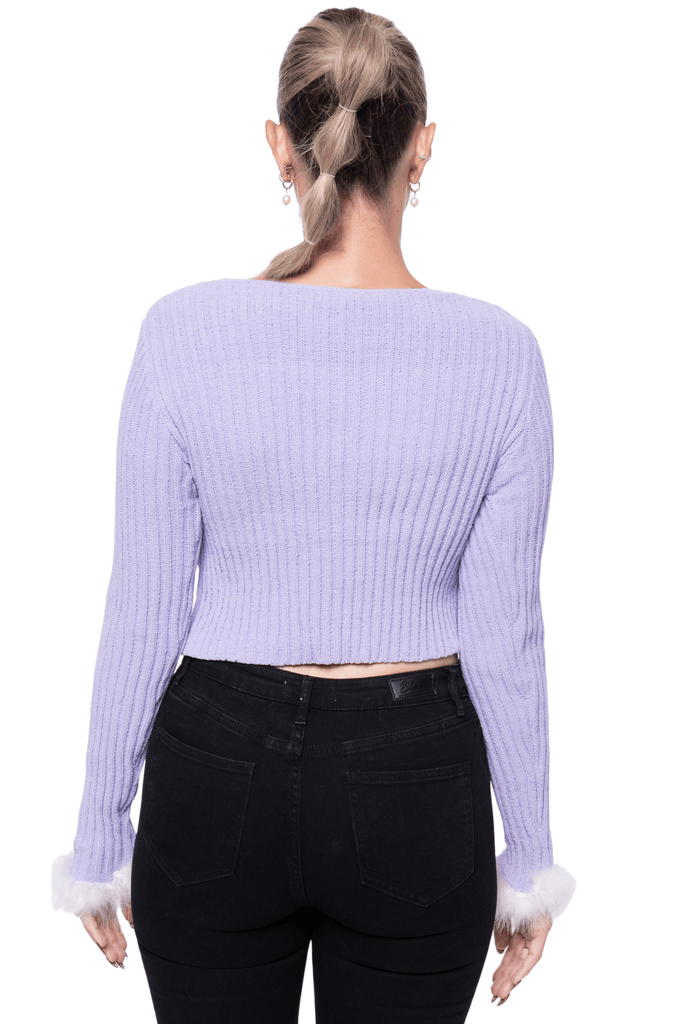 Fate By LFD Chenille Tie Front Long Sleeve Cardigan Lavender