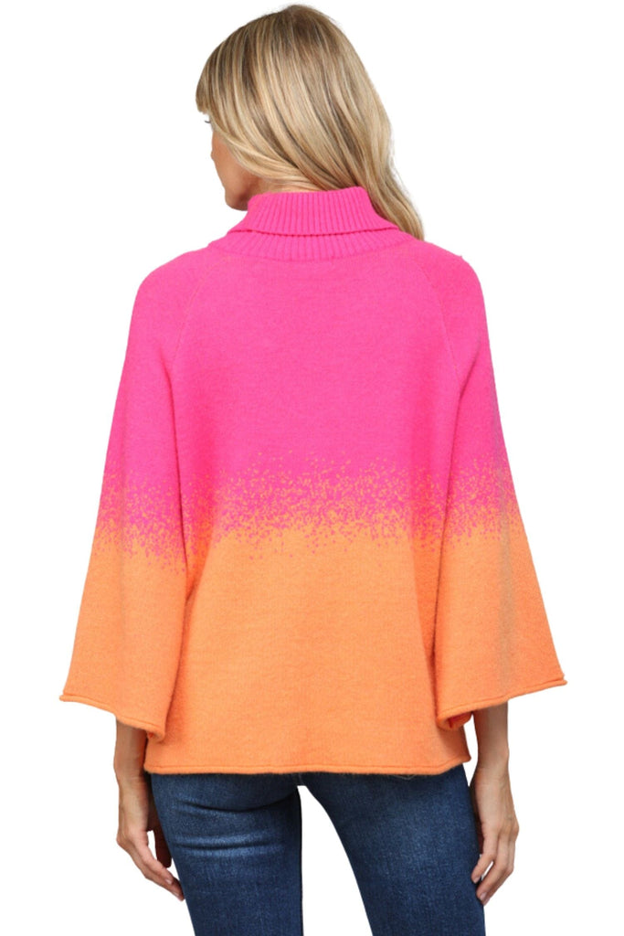Fate By LFD Color Block Turtle Neck Sweater Hot Pink Orange