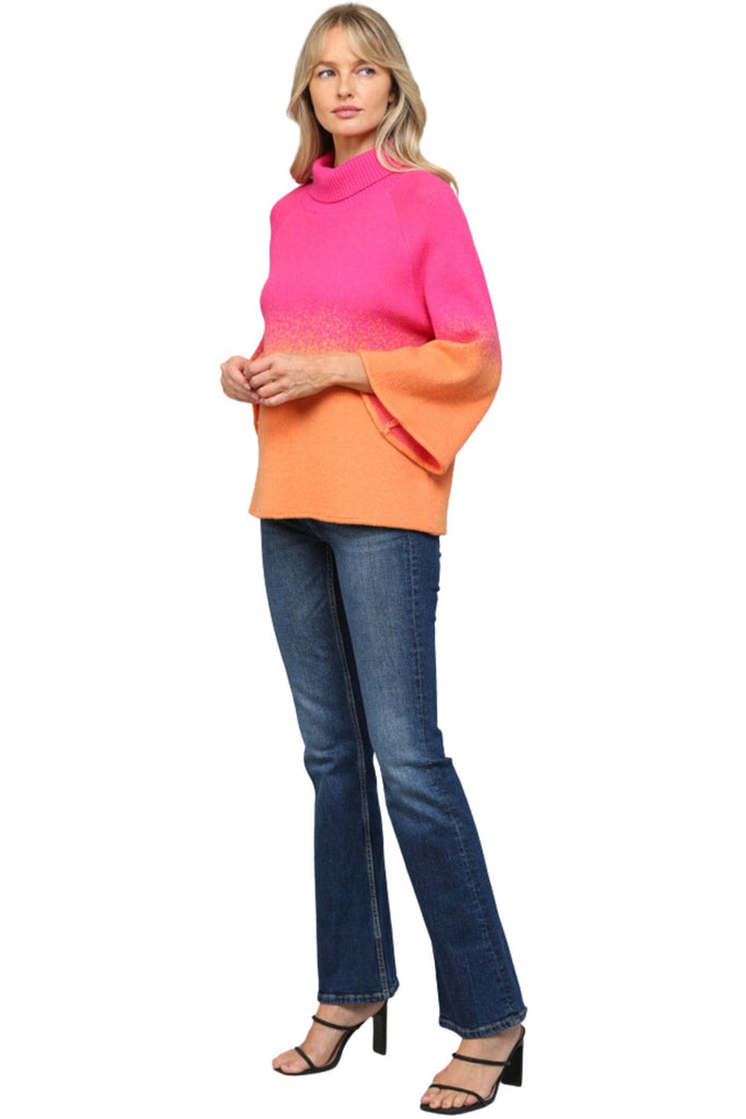 Fate By LFD Color Block Turtle Neck Sweater Hot Pink Orange