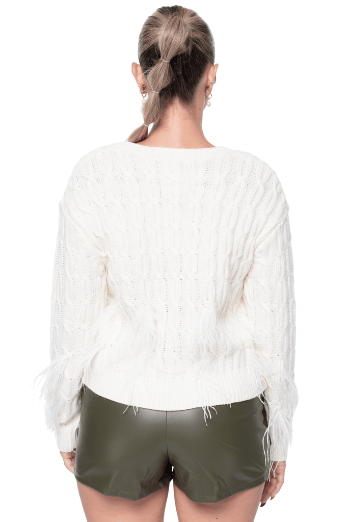 Fate By LFD Ostrich Feather Embellished Sweater Ivory