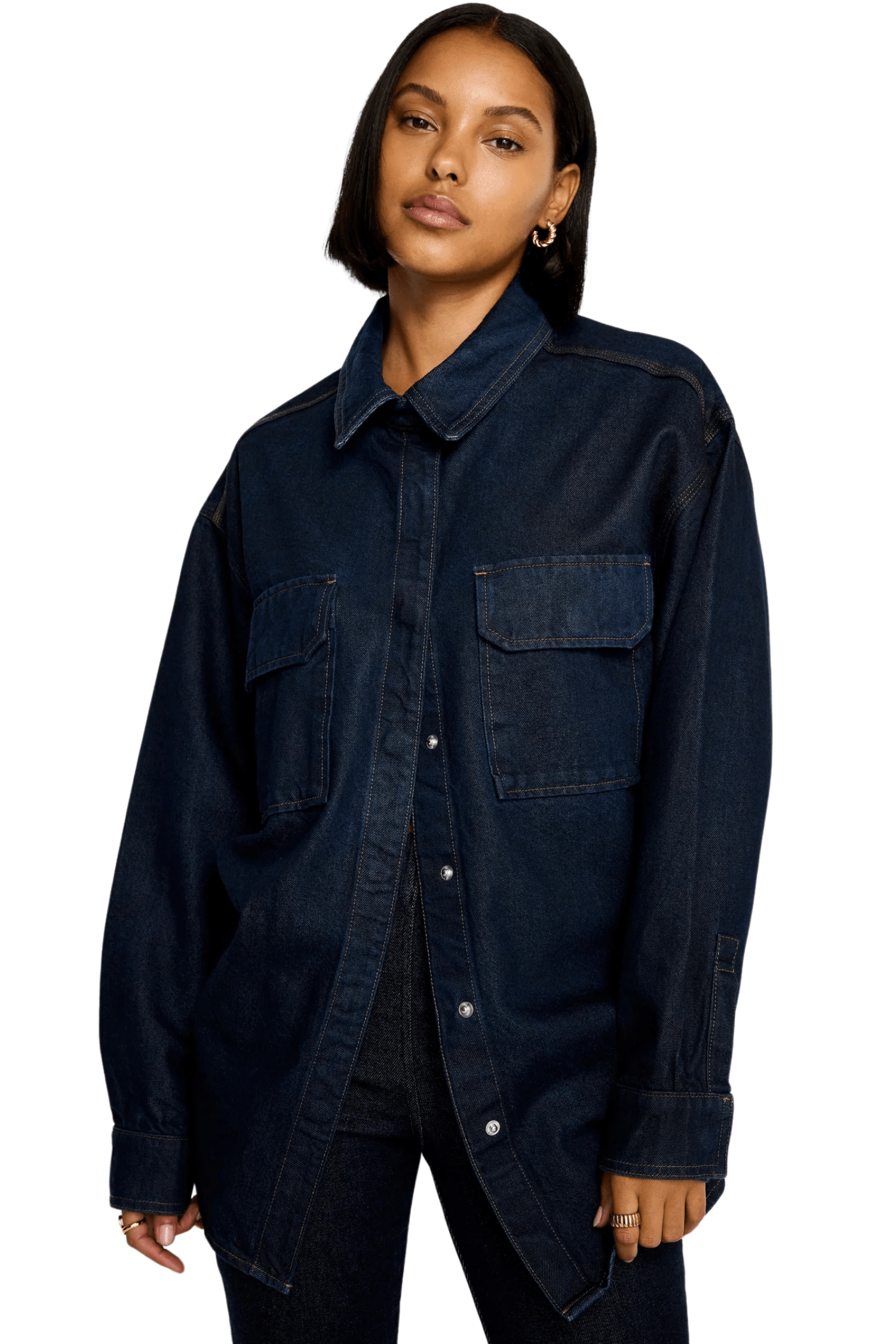 Good American Rinsed Denim Oversized Shirt Indigo716