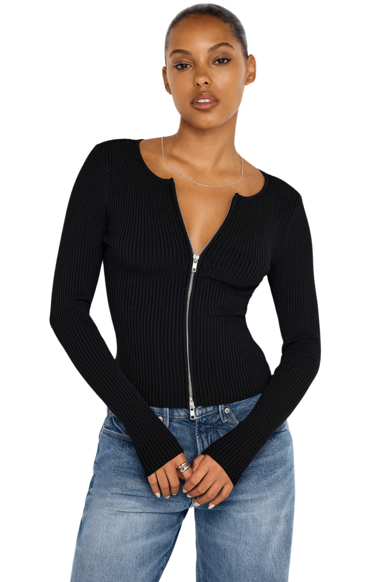 Good American Stretch Rib Knit Sweater Black001