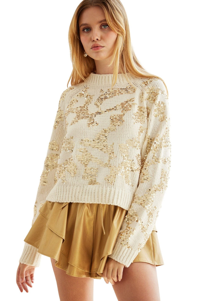 Idem Ditto Embellished Sweater Top Cream Gold