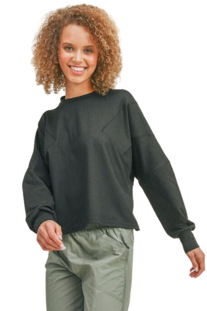 Kimberly C Boxy Style Long Sleeve Top Black