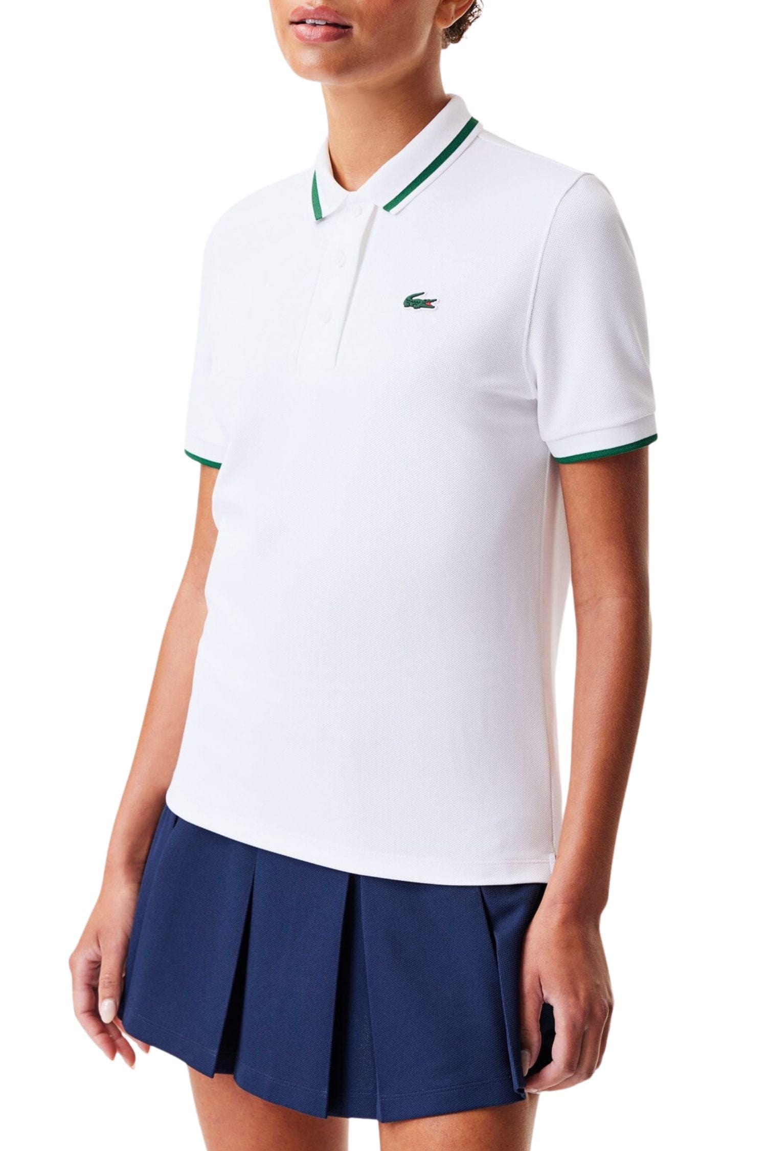 Lacoste Piqué Tennis Polo with Contrast Stripped Collar White
