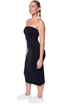 Mono B Venice Midi Back Slit Strapless Dress Black