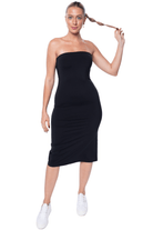 Mono B Venice Midi Back Slit Strapless Dress Black