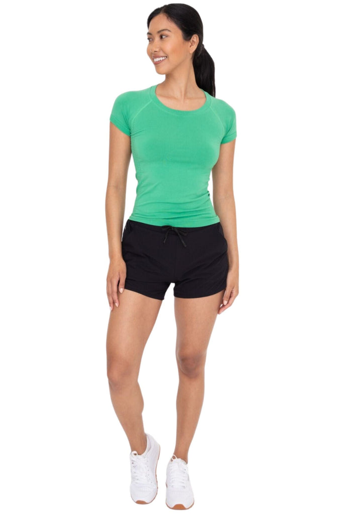 Mono B Lined Athleisure Shorts with Curved Hemline Black