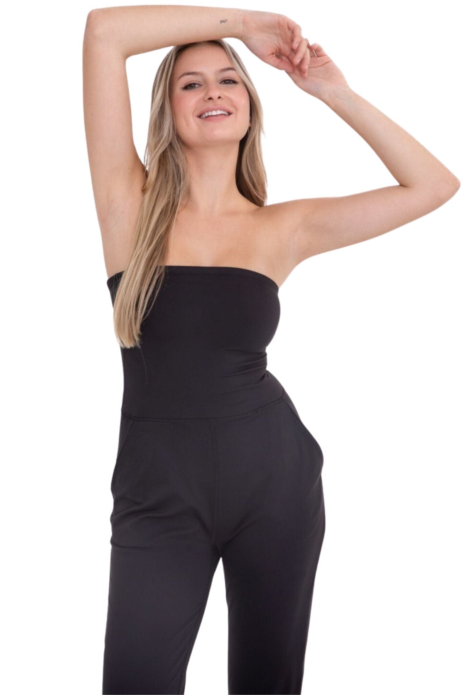 Mono B Strapless Full Length Jumpsuit Black