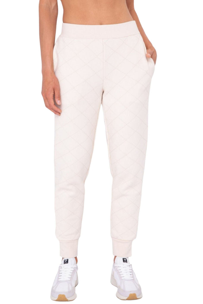 Mono B Quilted High-Waisted Jogger Pants Cream