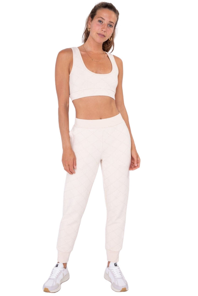 Mono B Quilted High-Waisted Jogger Pants Cream