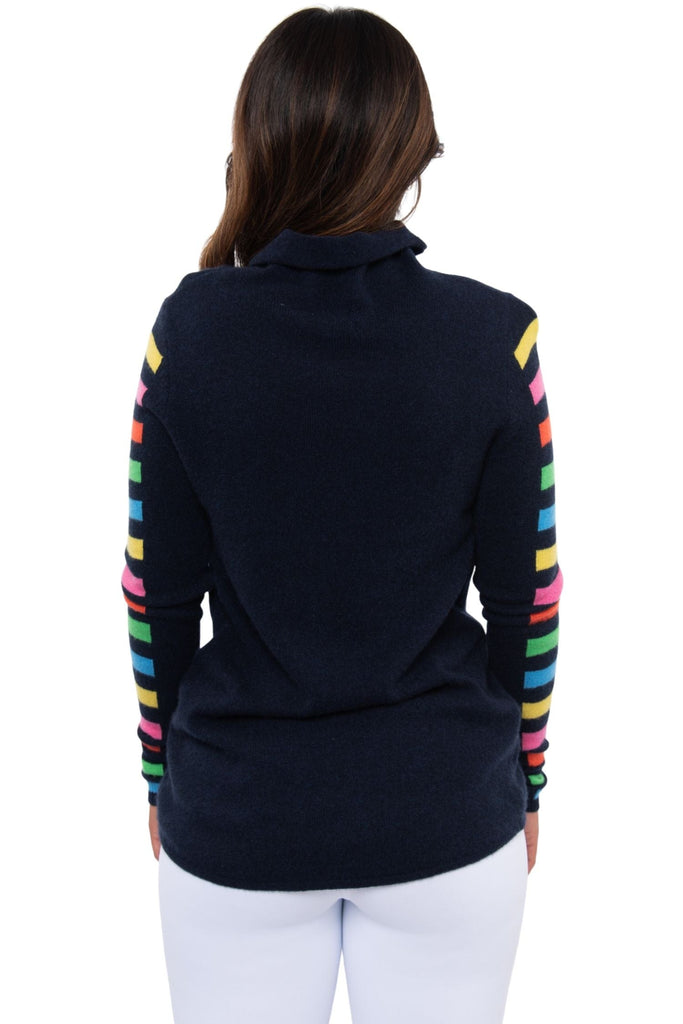 Pure Amici Turtleneck with Color Rectangles on Sleeve Navy