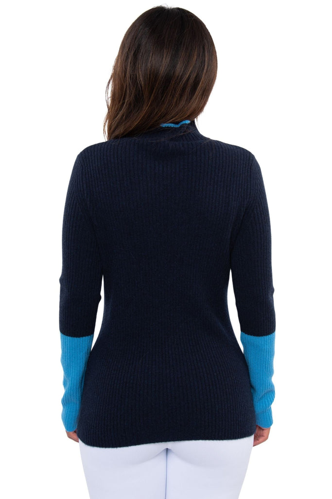 Pure Amici Mock Neck Tipped with Sleeve Contrast Navy Blue