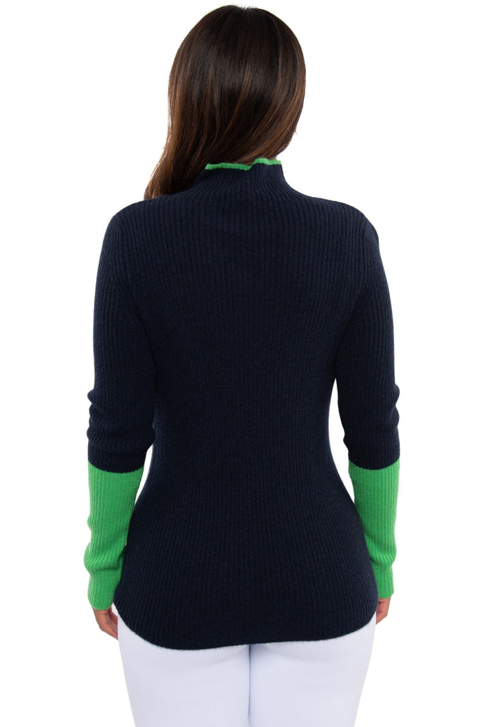 Pure Amici Mock Neck Tipped with Sleeve Contrast Navy Clover