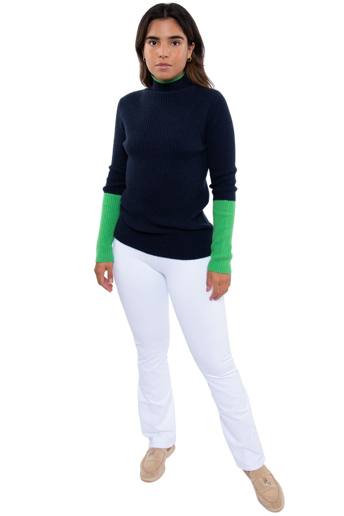 Pure Amici Mock Neck Tipped with Sleeve Contrast Navy Clover