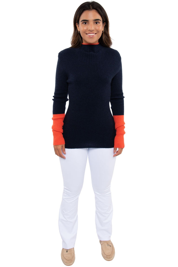 Pure Amici Mock Neck Tipped with Sleeve Contrast Navy Tang
