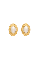 Petite Moments Oval Pearl Stud Earrings Gold