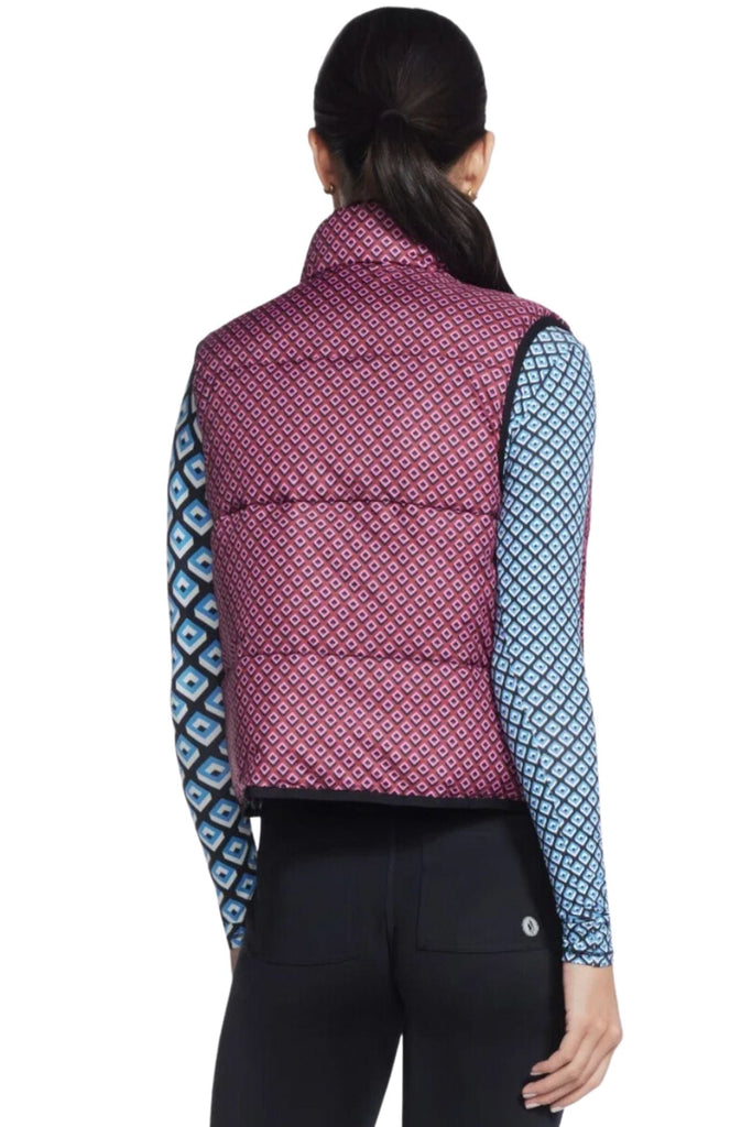 Skechers GO SHIELD Reversible Puffer Vest Pink Diamond Geo Print