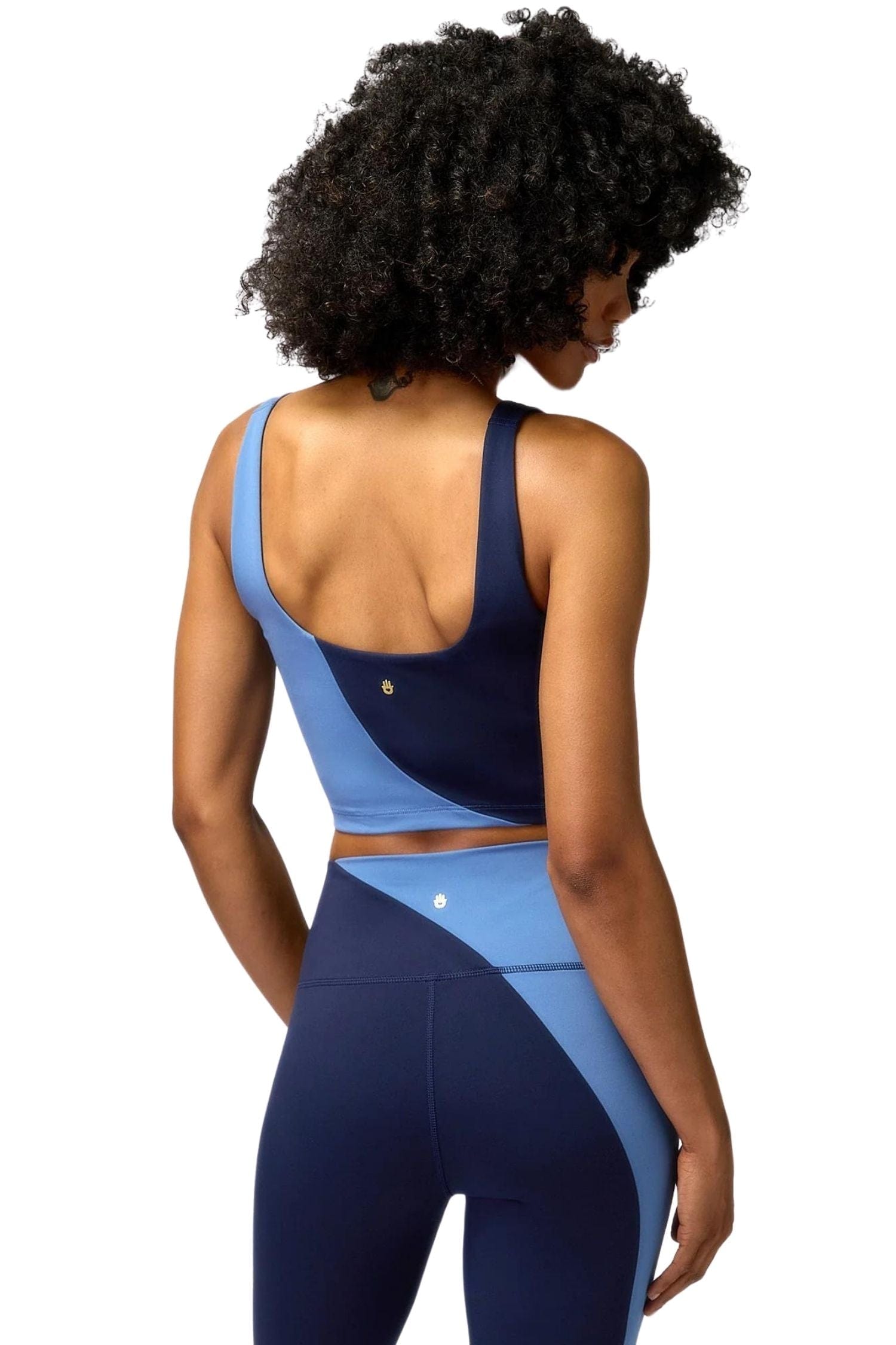 Spiritual Gangster Indie Color Block Crop Tank Midnight Navy / Pacific Blue