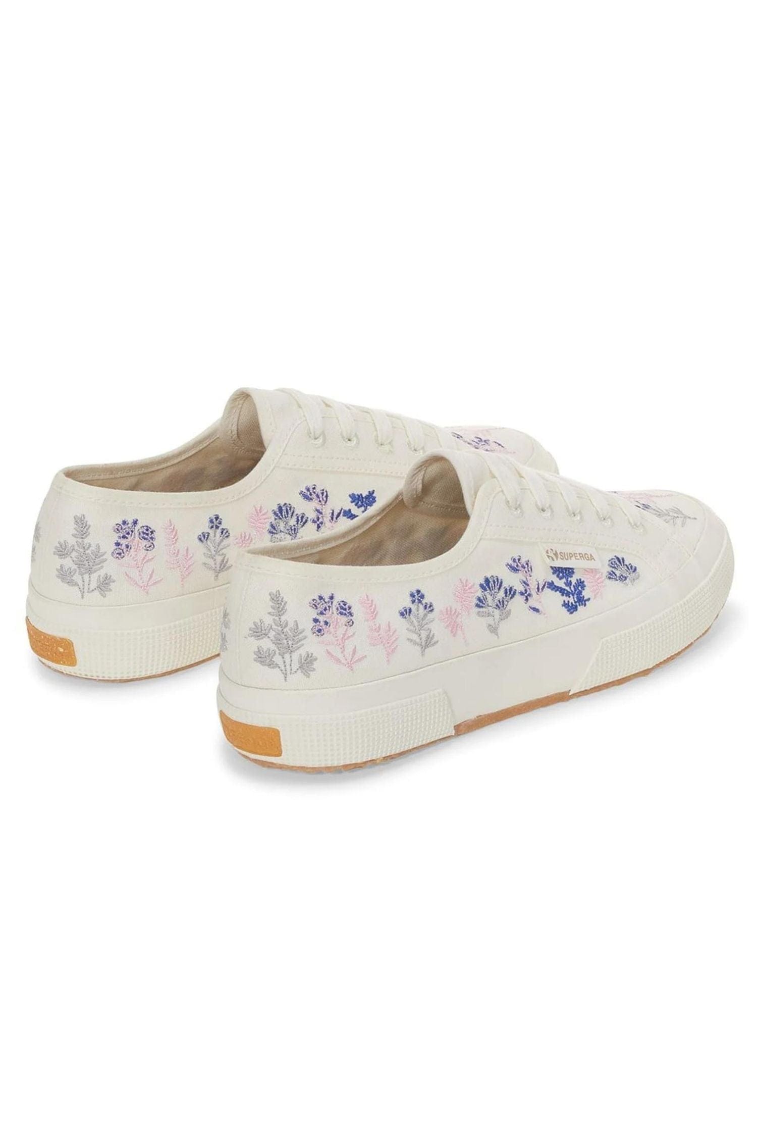 Superga 2750 Organic Flowers Embroidery Sneakers White Avorio Blue Pink