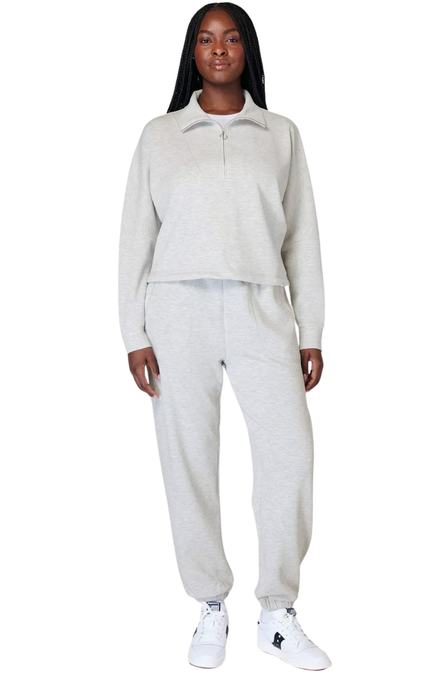 Sweaty Betty Sand Wash Funnel Neck Half Zip Ice Grey Marl