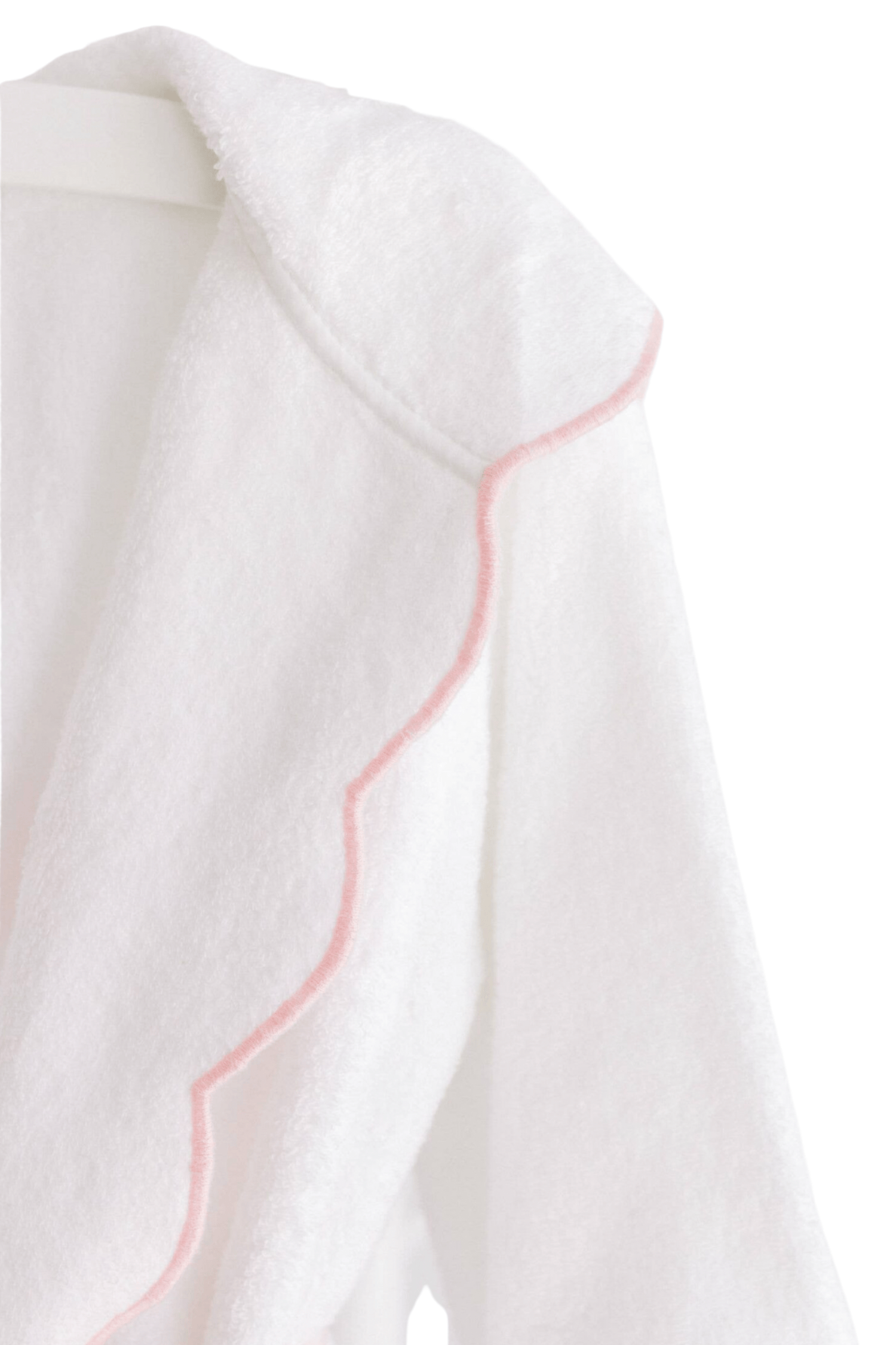 Bathrobe – White Terry with Hood & Pink Scalloped Trim