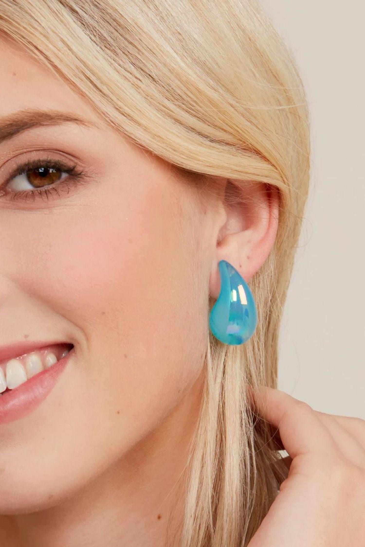 Zenzii Iridescent Resin Crescent Drop Earring Bright Blue