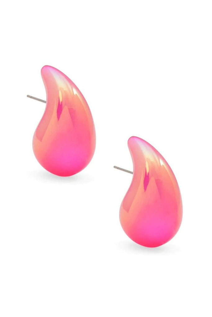 Zenzii Iridescent Resin Crescent Drop Earring Neon Pink
