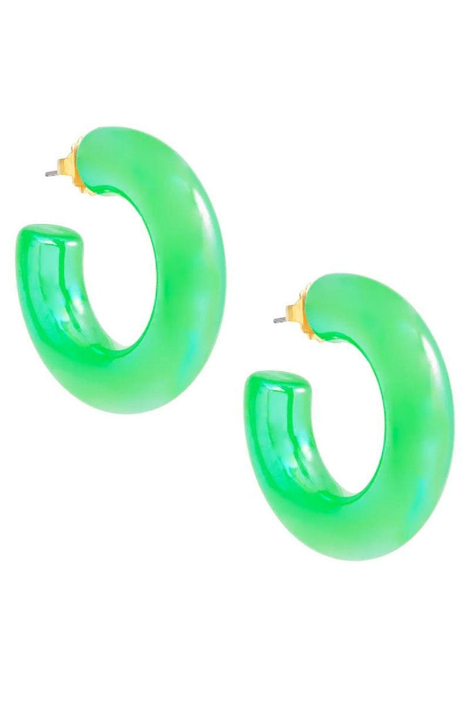 Zenzii Chunky Iridescent Lucite Hoop Earring Green