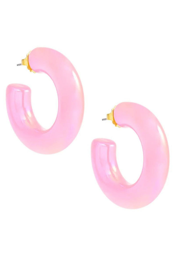 Zenzii Chunky Iridescent Lucite Hoop Earring Light Pink