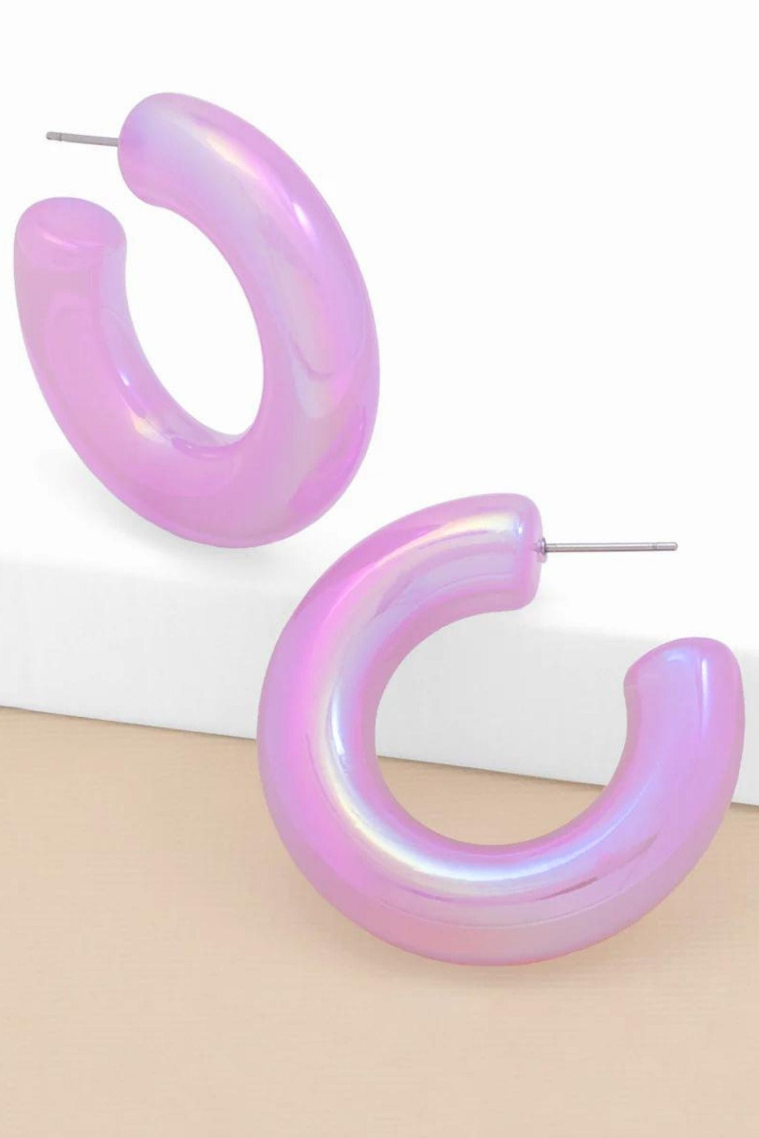 Zenzii Chunky Iridescent Lucite Hoop Earring Lavender