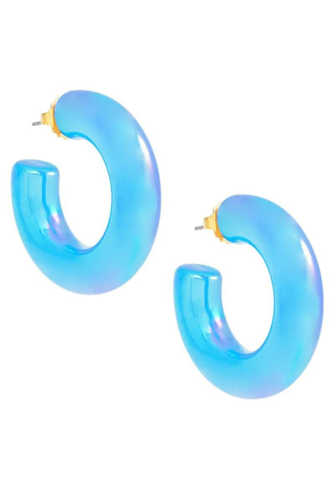 Zenzii Chunky Iridescent Lucite Hoop Earring Neon Blue