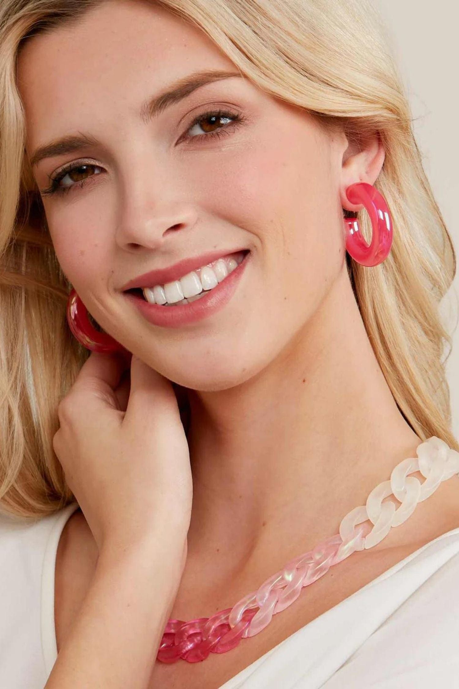 Zenzii Chunky Iridescent Lucite Hoop Earring Neon Pink