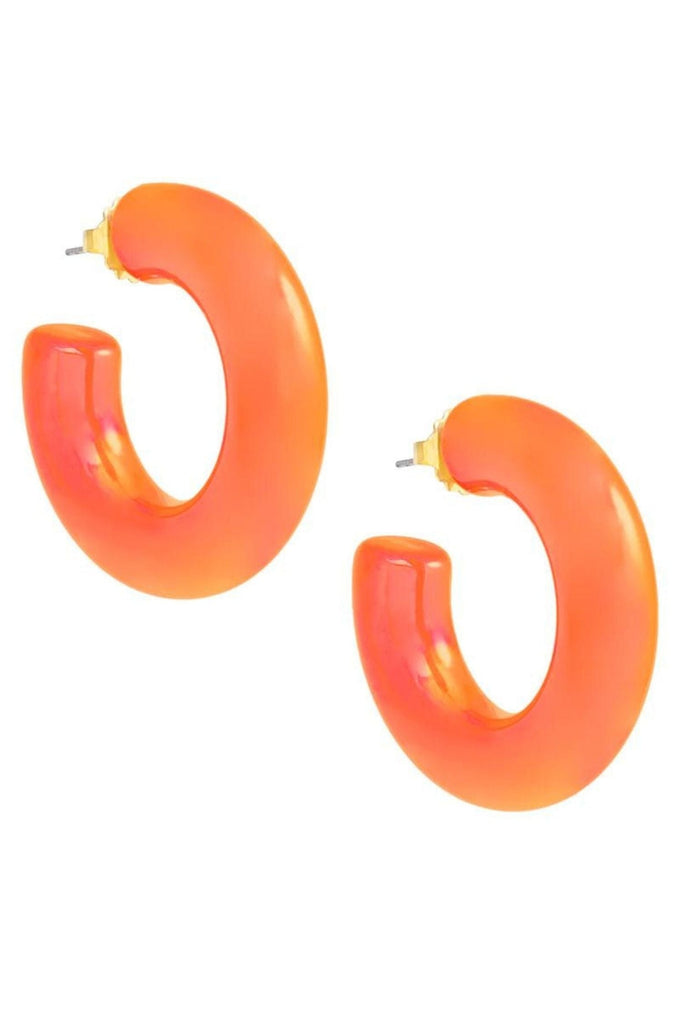 Zenzii Chunky Iridescent Lucite Hoop Earring Orange