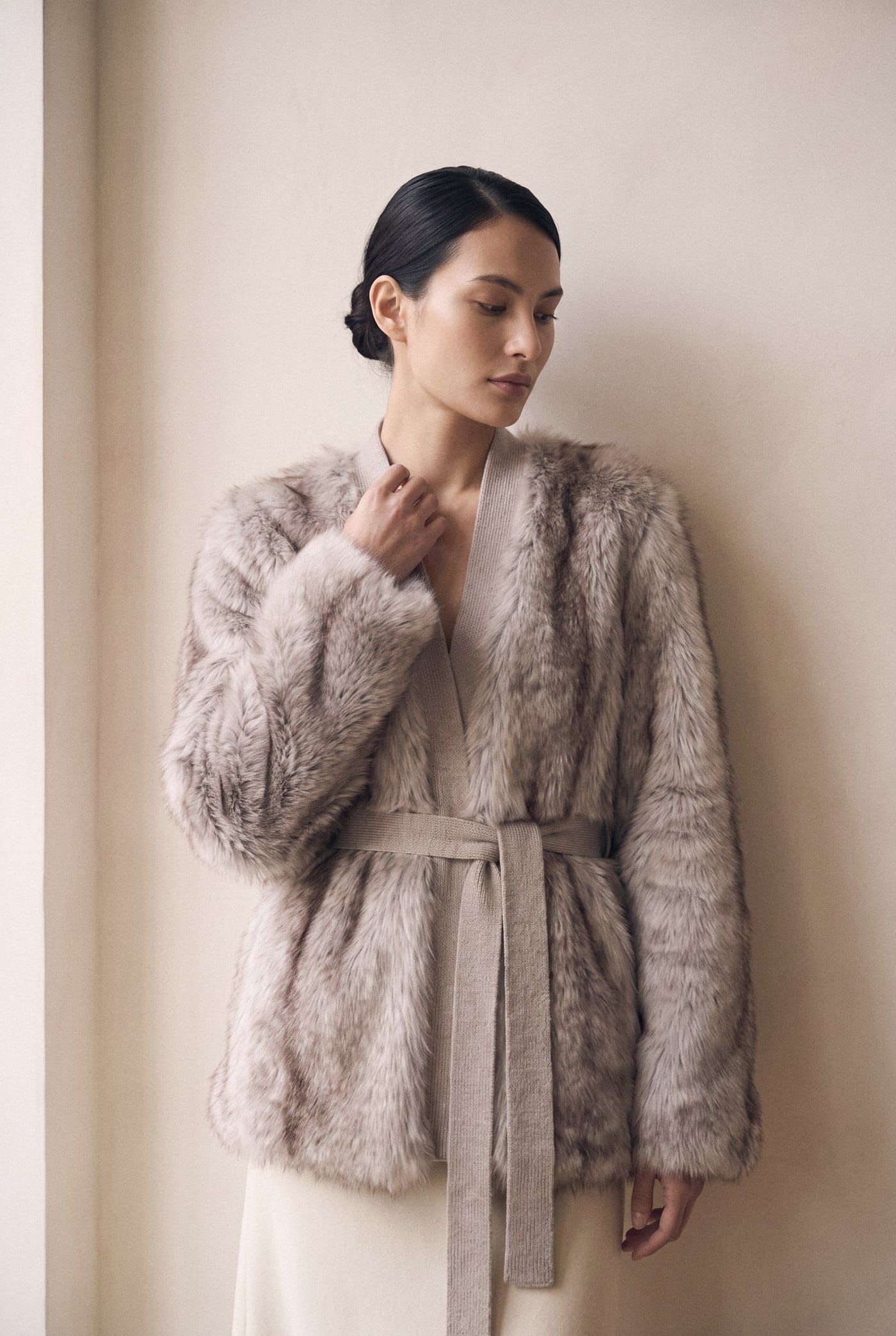 Belted Cross-Fox Cardigan