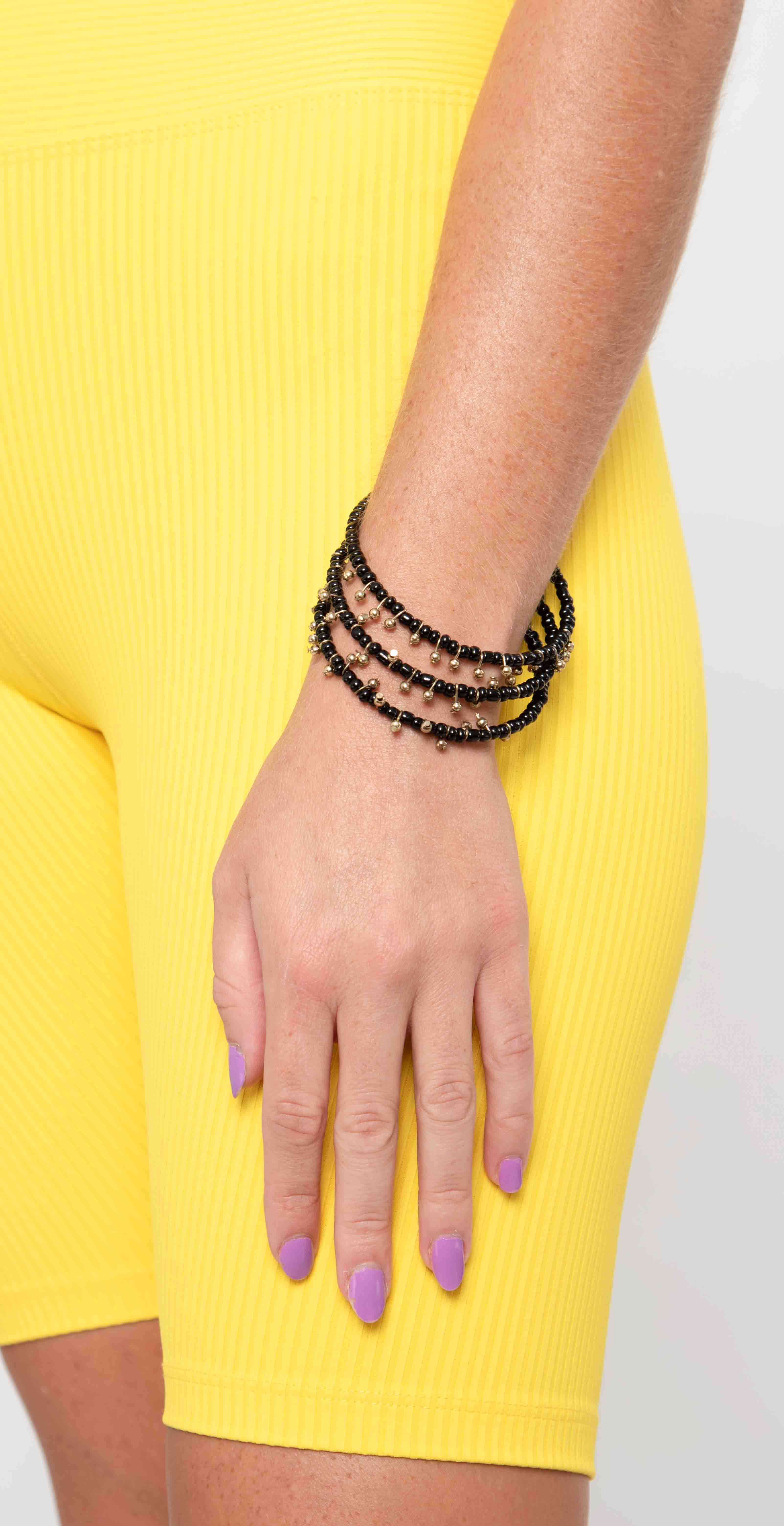 Tickled Pink Dancing Beaded Bangle Black