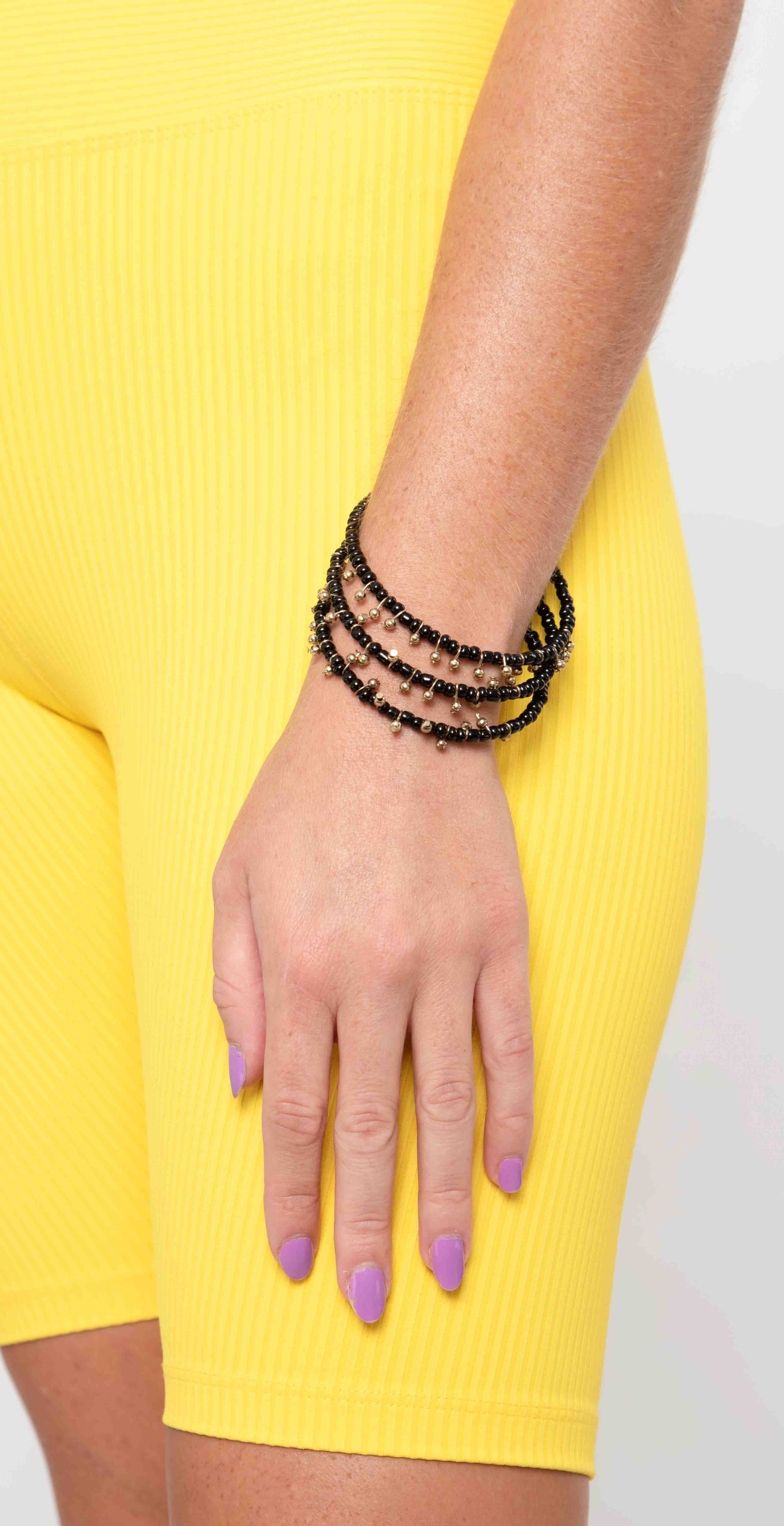 Tickled Pink Dancing Beaded Bangle Black