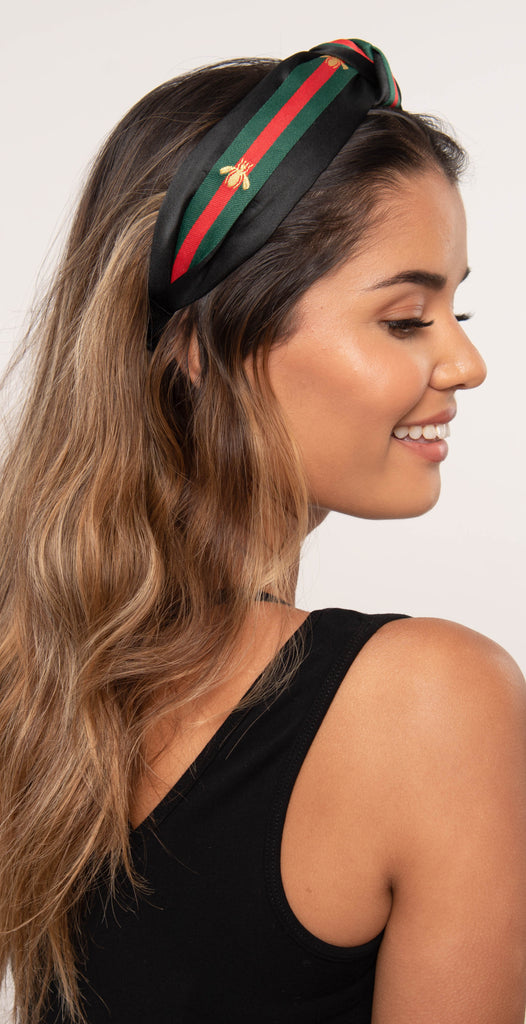 Dainty Ivy Bee & Stripe Headband Black