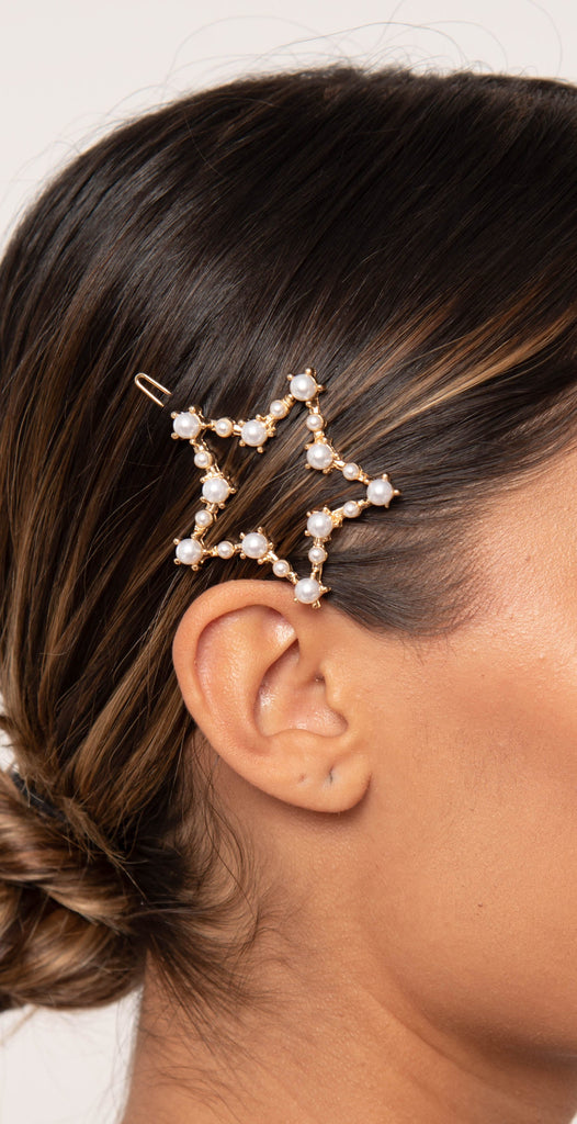 Dainty Ivy Pearl Pave Star Hair Pin Gold Pearl