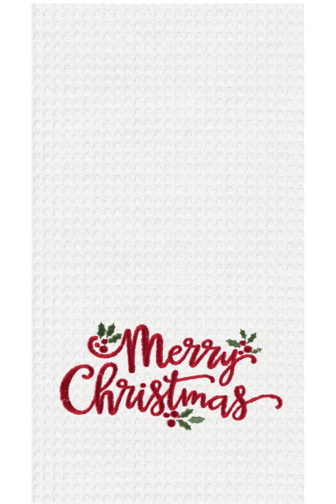 C&F Kitchen Towel Merry Christmas Holly Leaves