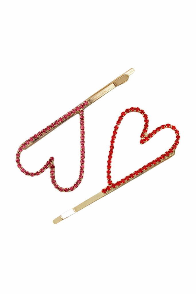  Dainty Ivy Heart Pave Hair Pin Set Red / Pink / Gold