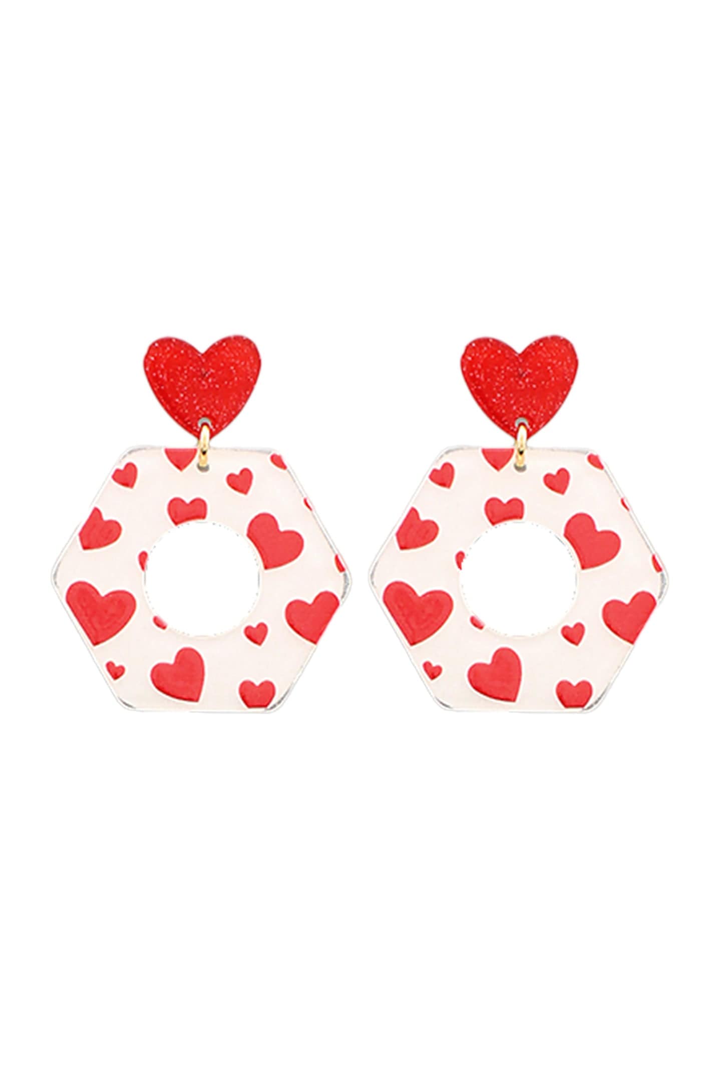 Heart Print Octagon Earrings