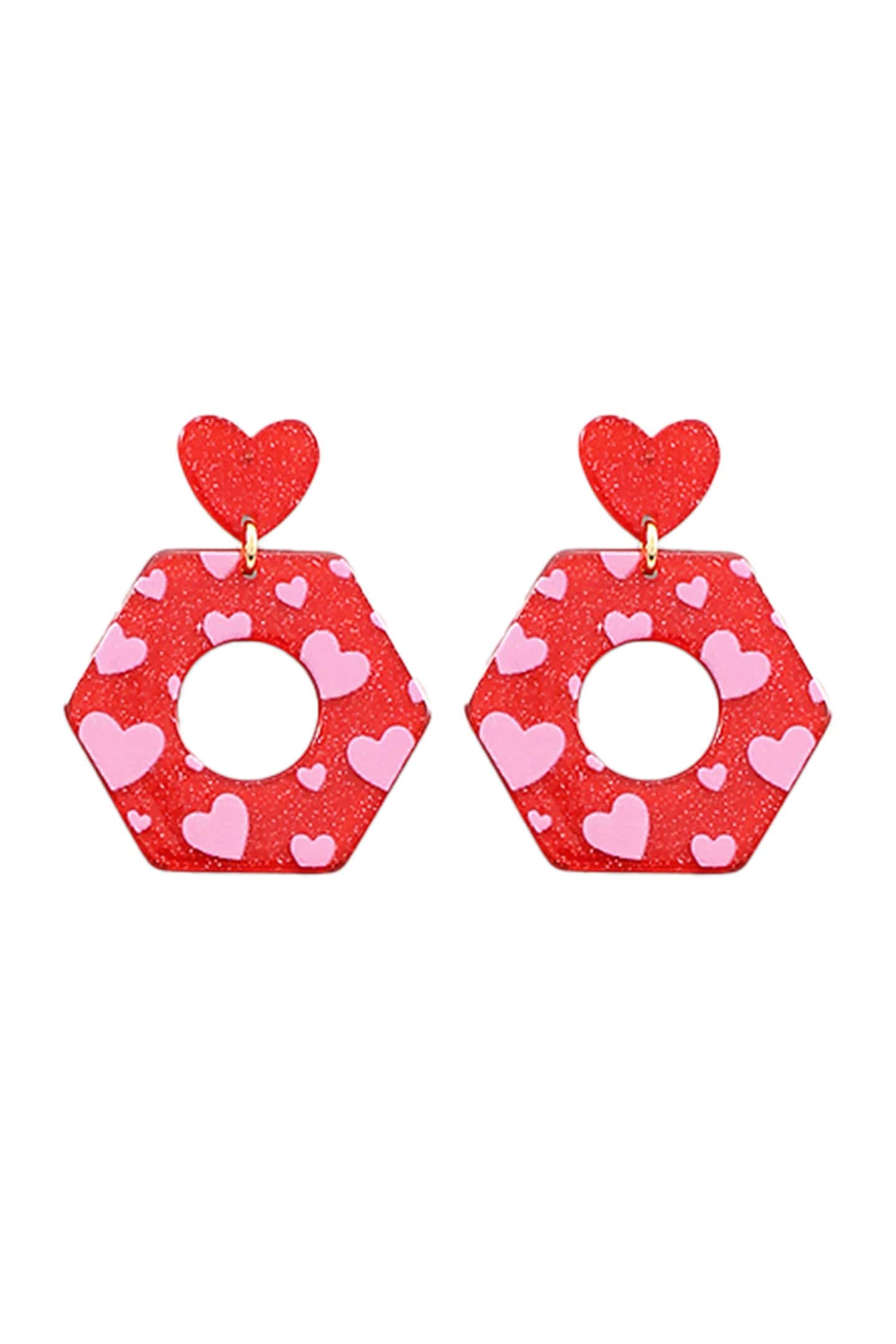 Heart Print Octagon Earrings