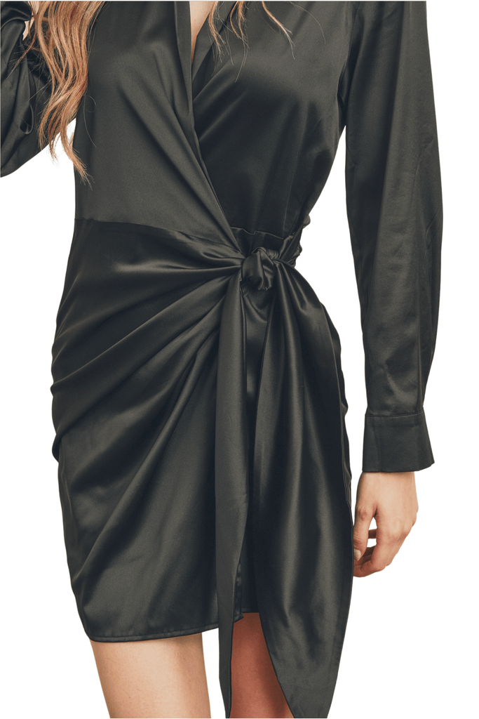 Dress Forum Satin Shirt Wrap Dress Black